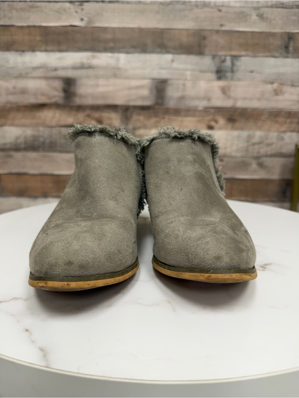 JC Gray With Fringe Detail Faux Suede Ankle Bootie